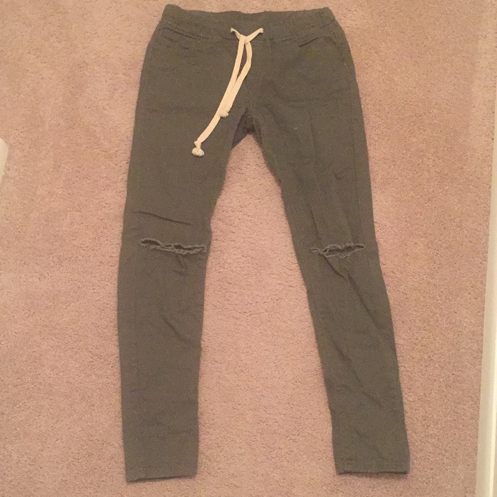 Green Drawstring skinny jeans!